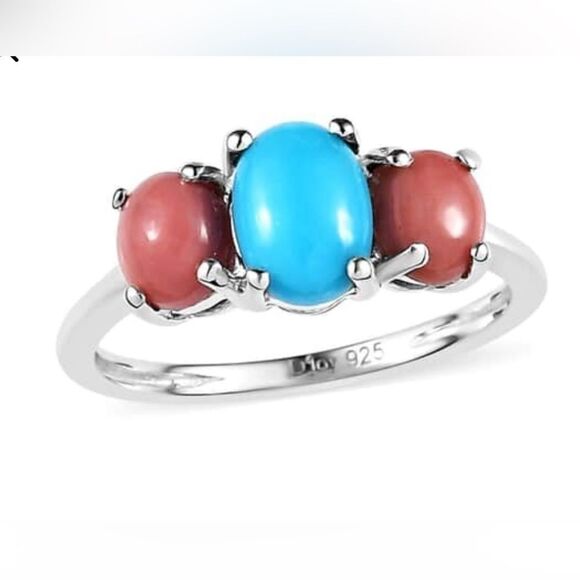 Peach Opal And Sleeping Beauty Turquoise Ring 7 And Earring Set - Picture 2 of 16